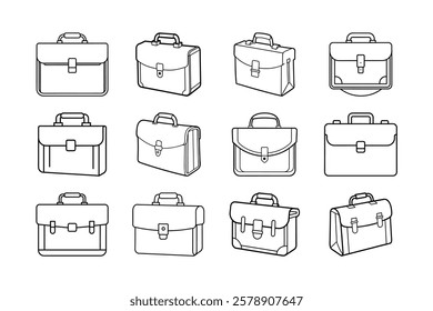 Twelve Classic Briefcase Designs Line Art Illustrations of Professional Bags