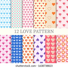 Twelve collection of love or heart pattern background with random color theme. Vector illustration  Eps 10