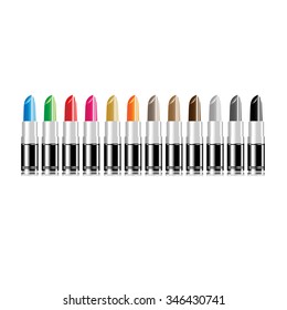 Twelve Color Lipsticks Set Vector Design