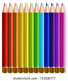Twelve color pencils on white background illustration