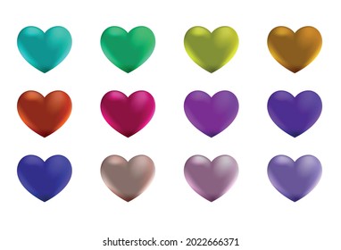 twelve colored hearts for your romantic celebrations