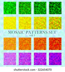 Twelve colorful seamless patterns in style mosaics or polygon style.