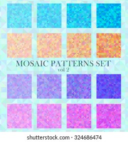 Twelve colorful seamless patterns in style mosaics or polygon style.