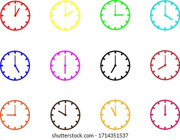 Twelve colors circle wall clock showing 1 to 12 hours
