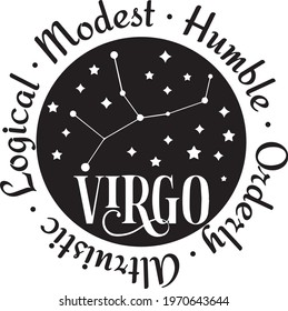 twelve constellation virgo logical modest humble orderly altruistic logo inspirational positive quotes, motivational, typography, lettering design