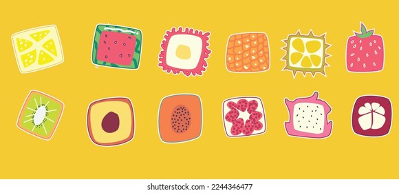 twelve cute fruit box illustration characters suitable for stationary or sticker
