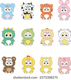 twelve cute zodiac animals patten