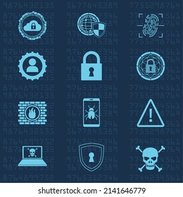 twelve cyber security set icons