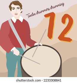 The twelve days of Christmas. Twelve day. Twelve drummers drumming. Christmas concept.