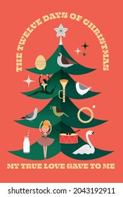 the twelve days of christmas greetings design template vector, illustration