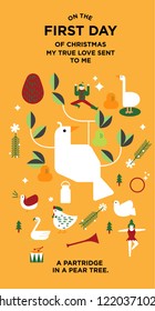 the twelve days of christmas greetings template vector/illustration