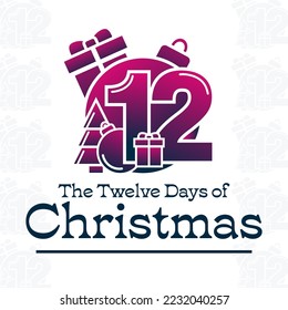 The Twelve Days of Christmas. Vector illustration. Holiday poster