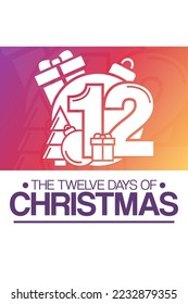 The Twelve Days of Christmas. Vector illustration. Holiday poster