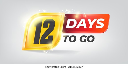 Twelve days to go countdown horizontal banner design template. 12 days to go sale announcement banner, label, sticker, icon, poster and flyer.
