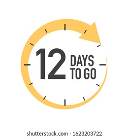 Twelve days to go icon. Round symbol with yellow arrow.