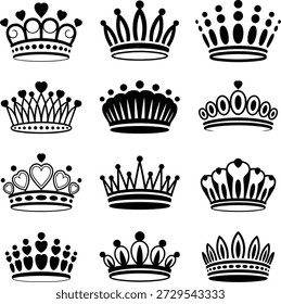 Doce diferentes rey real de la corona en blanco y negro