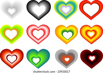 Twelve different hearts for any decoration