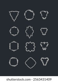 Twelve Different Sci Fi Futuristic Tactical Squad Military Logo Elements Triangles Circle Frames Isolated Vector Design