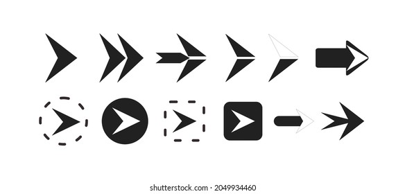twelve different shape black arrow direction symbols