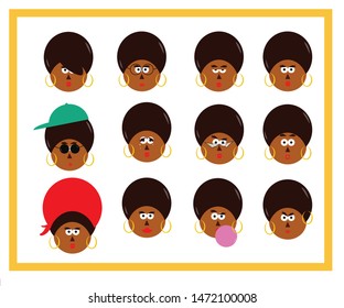 Twelve different women faces expressions 