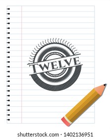 Twelve drawn with pencil strokes. Vector Illustration. Detailed.