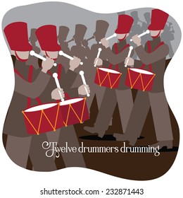 Twelve drummers drumming Twelve days of Christmas EPS 10 vector illustration