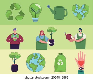 twelve eco friendly set icons