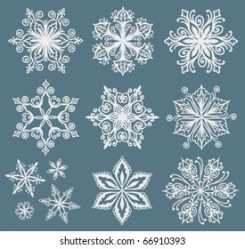 Twelve elegant snowflake vectors