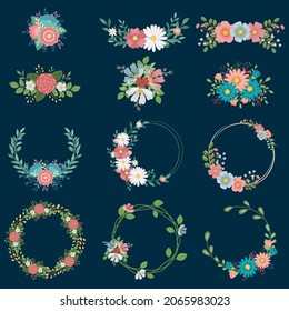 Twelve floral patterns. Floral printable. Wedding flowers. Floral bouquets and wreaths.