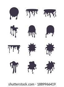twelve forms drips inks blots monochrome flat style icons vector illustration design