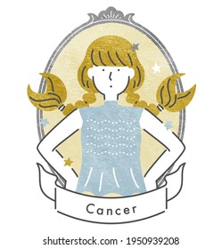 Twelve Constellations・Cancer Girl ・With Frame(vector Illustration)