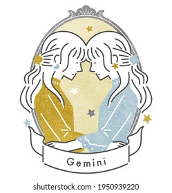 Twelve Constellations・Gemini Girl ・With Frame(vector Illustration)