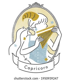 Twelve constellations・Capricorn girl ・With frame(vector illustration)