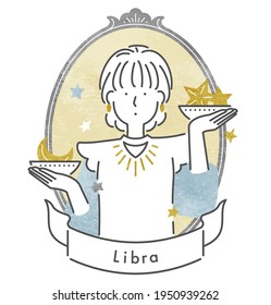 Twelve Constellations・Libra Girl ・With Frame(vector Illustration)