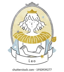 Twelve Constellations・Leo Girl ・With Frame(vector Illustration)