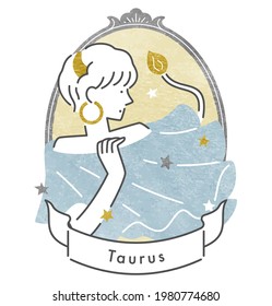 Twelve Constellations・Taurus Girl ・With Frame(vector Illustration)