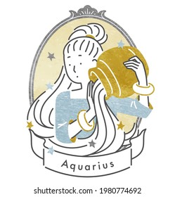 Twelve Constellations・Aquarius Girl ・With Frame(vector Illustration)