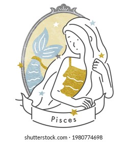 Twelve Constellations・Pisces Girl ・With Frame(vector Illustration)