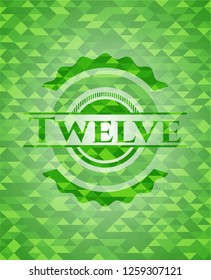 Twelve green emblem with mosaic background