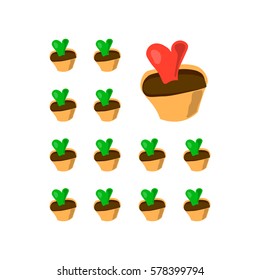 Twelve green and one red Potted Cactus Succulent Clip Art Set