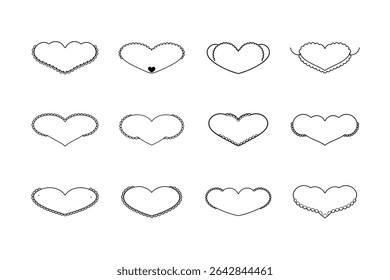 Twelve heart outlines with unique scalloped edges are arranged on a white background, creating a simple and elegant design.
