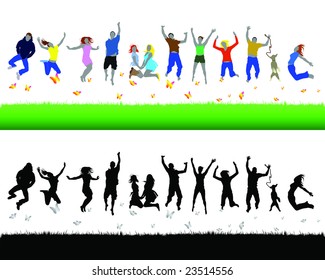 twelve high quality vector of happy people jumping
