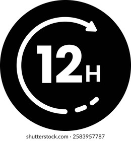 Twelve Hour with Black Circle Hour Duration Icon