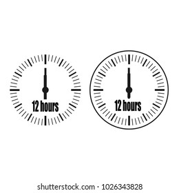 Twelve Hours Clock on white background. Twelve o'clock. Two options.