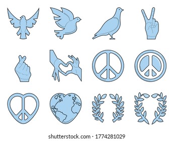 Twelve icon collection, suitable for international day of peace, in filled outline style