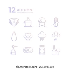 Twelve icons in gradient line style, suitable for autumn theme
