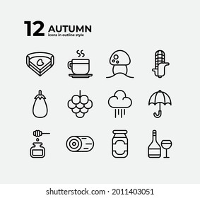 Twelve icons in outline style, suitable for autumn theme