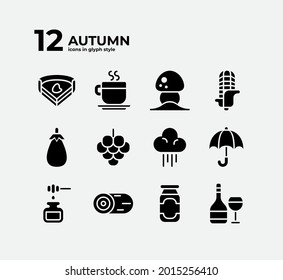 Twelve icons in outline style, suitable for autumn theme