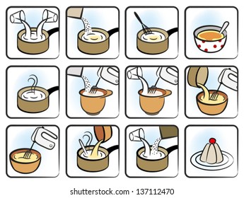 Twelve Icons Representing a Recipe for a Dessert