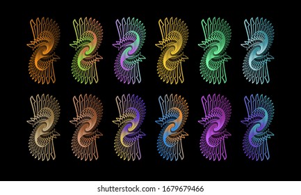 Twelve kinds of Abstract Sea Horse designs with twelve different colors. This design can be used as a background or ornament for banners,  frame,templates, greeting cards even logo and others